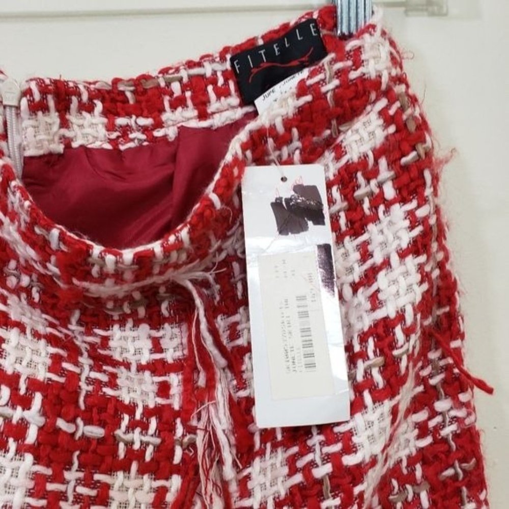 Fitelle NWT Jonette faux wool‎ blend wrap front plaid fringe trim skirt size 12 - Picture 8 of 9